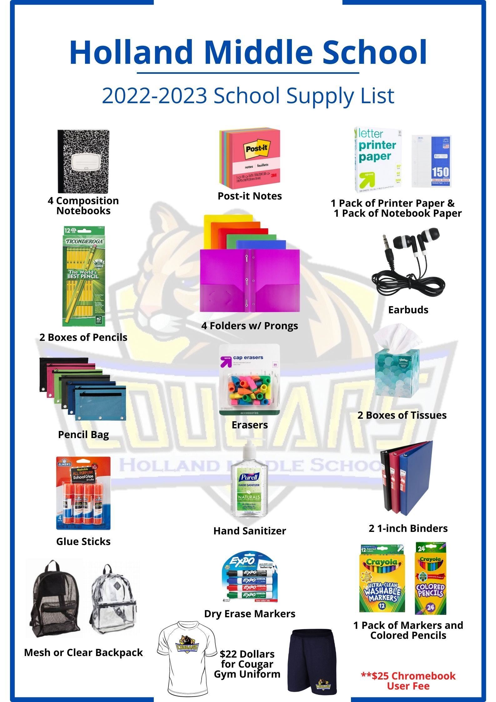 Holland MS 22-23 SCHOOL SUPPLY ENGLISH